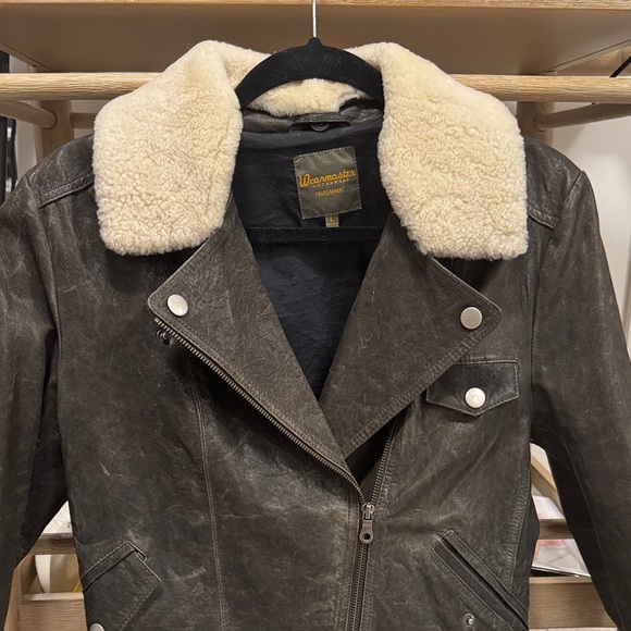 VINTAGE Women's Shearling Collar Leather Jacket Sz L - Picture 3 of 6